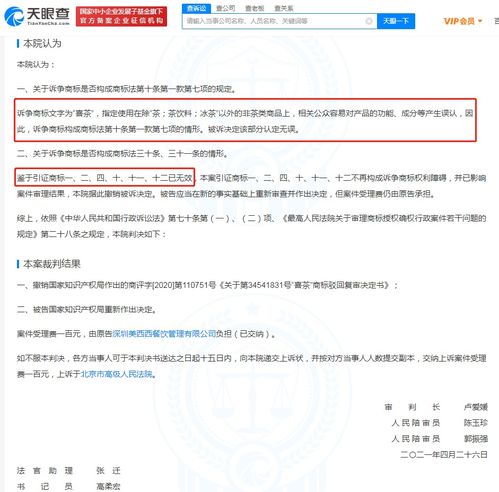 世界食品網(wǎng) 喜茶公司注冊(cè)喜茶商標(biāo)被重審 國(guó)際分類(lèi)為方便食品